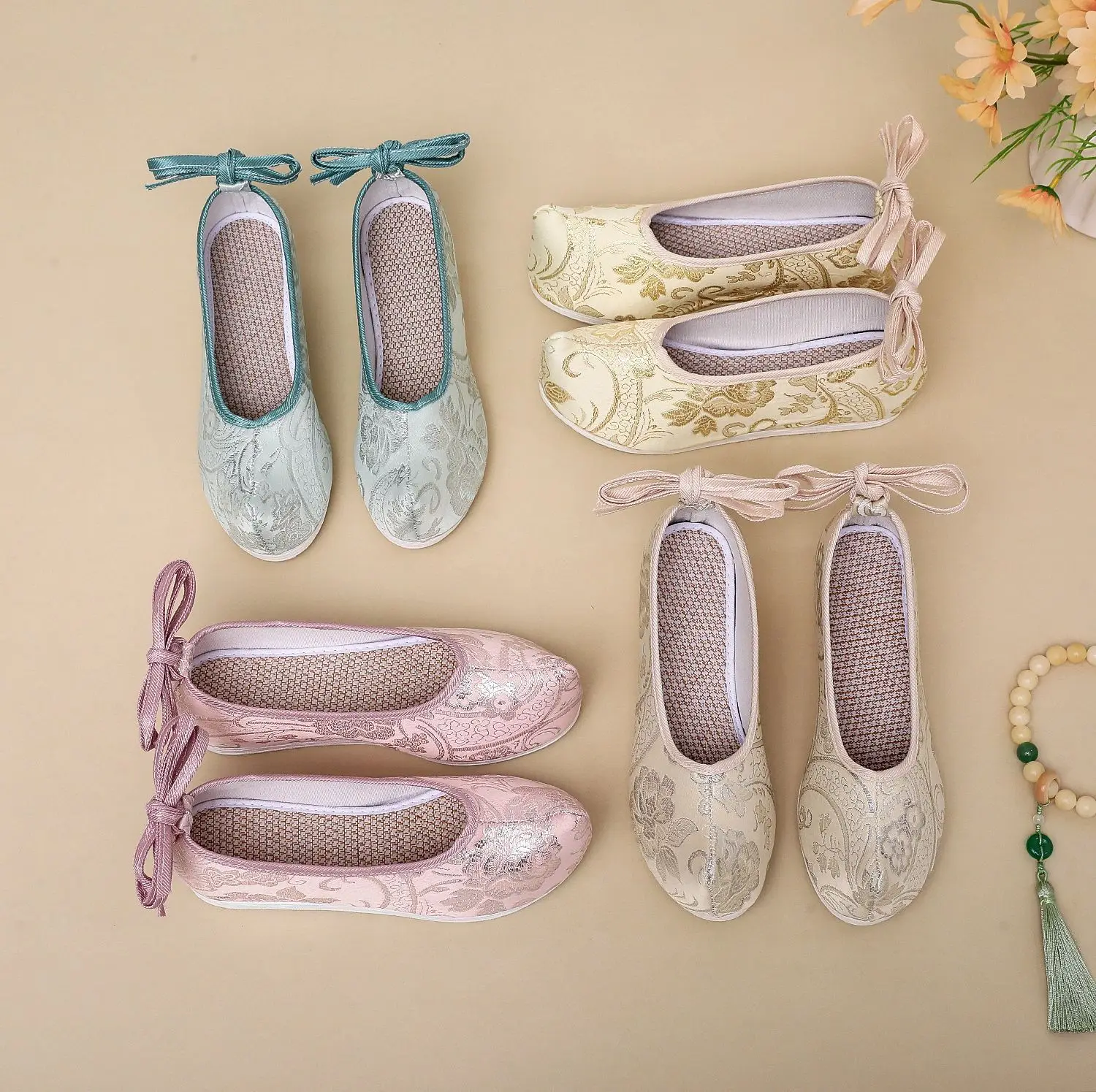 2026 Women's Multi-Color Patterned Chinese Hanfu Flats Bow Decor Comfort Casual Daily Shoes Q-419