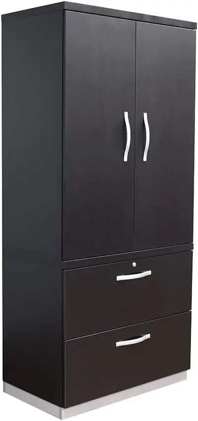 

Metropolitan Wardrobe Cabinet with Two Drawer Lateral File Black Laminate/Silver Laminate Base/Silver Hardw