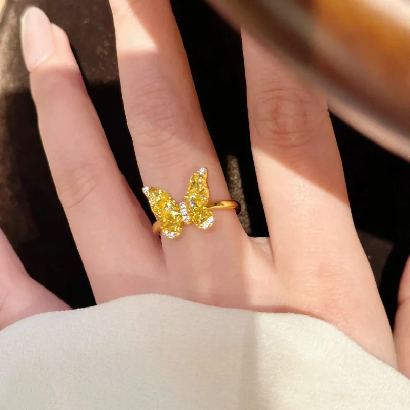 小紅書同風ゴールドジルコン蝶リング女性向けニッチデザイン個性派ネットセレブファッションライトラグジュアリーオープンリング