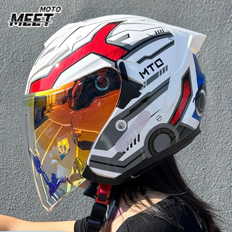 

Motorcycle 3/4 Open Face Helmet for Men and Women Dual Lens Sun Visor Face Shield Top Lightweight Scooter Bike Retro 사이클링 헬멧