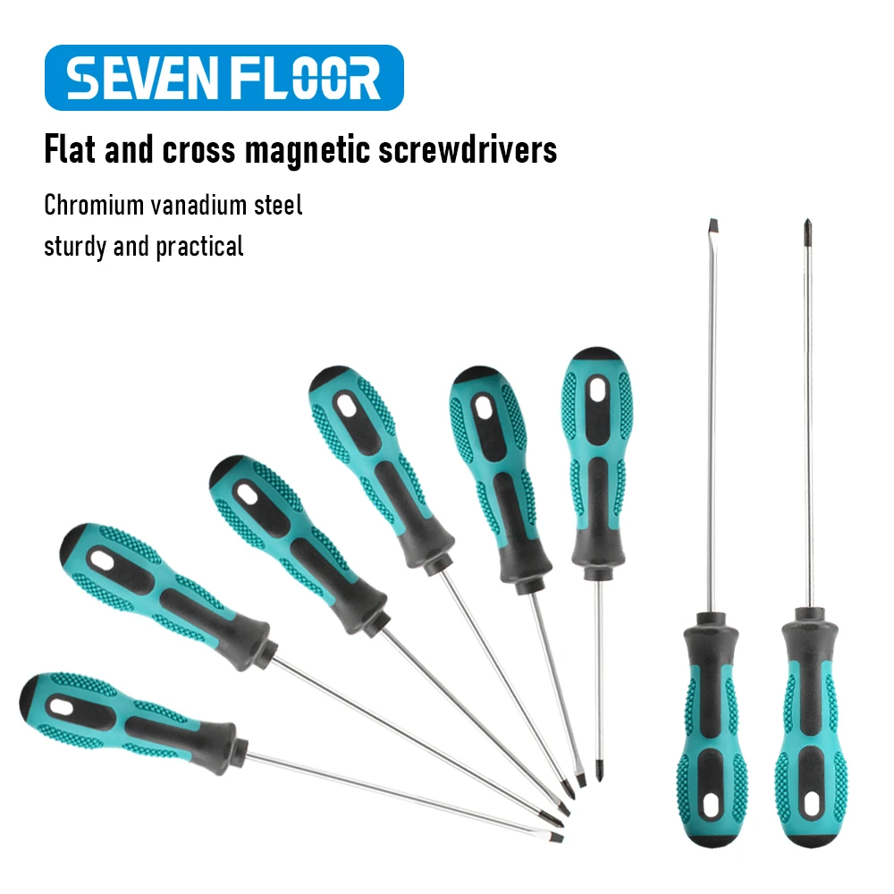 1 PC  Magnetic  Screwdriver Round Shaft Non Slip Comfortable Handle Flat Cross Screwdriver Household Repair Tool