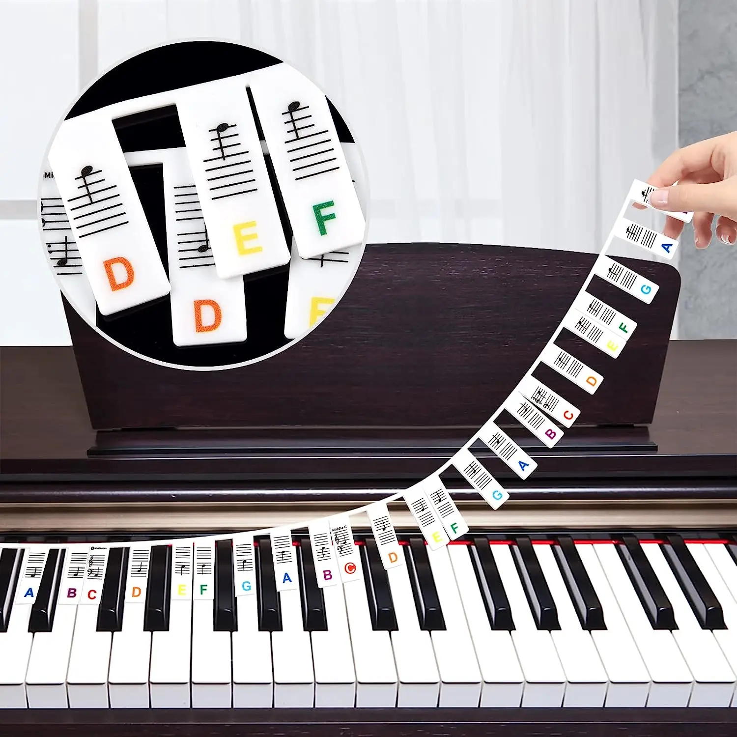 Guía de notas de piano para principiantes, 88/61 teclas, etiquetas de notas de teclado de piano extraíbles para aprender guía de notas de piano