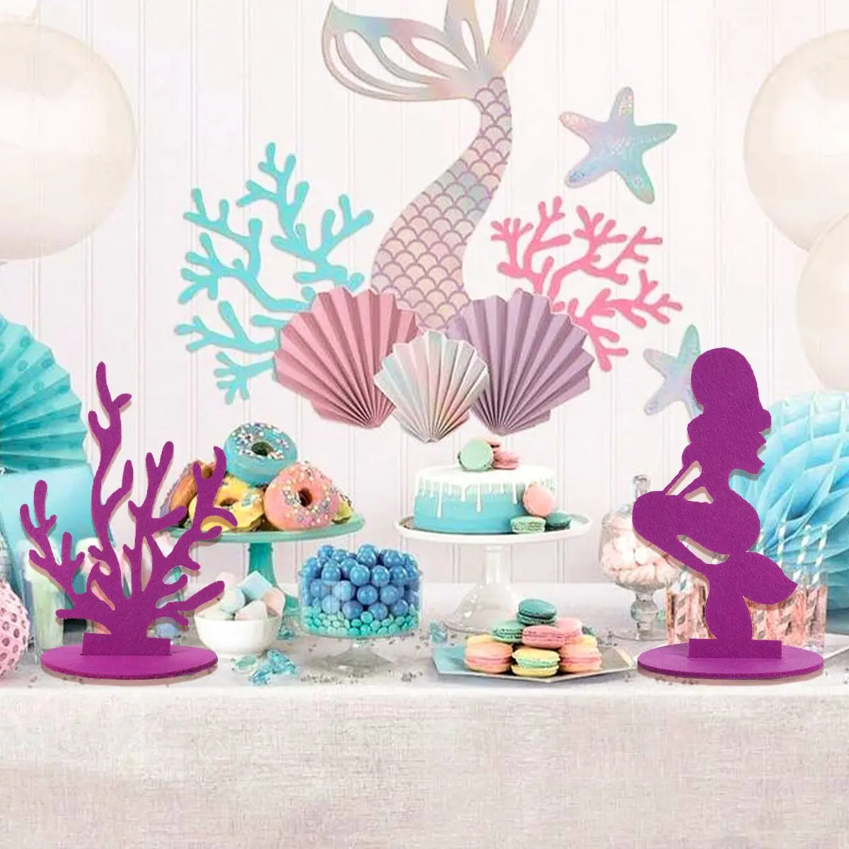 DIY Felt Table Centerpiece Little Mermaid Tail Under The Sea Animal Party Birthday Party Decorations Kids Baby Shower Girls