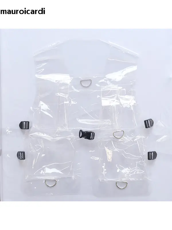 Mauroicardi Spring Autumn Short Cool Transparent Purple White PVC Leather Vest Men Luxury Designer Y2K Clothes Sleeveless Jacket - Image 3
