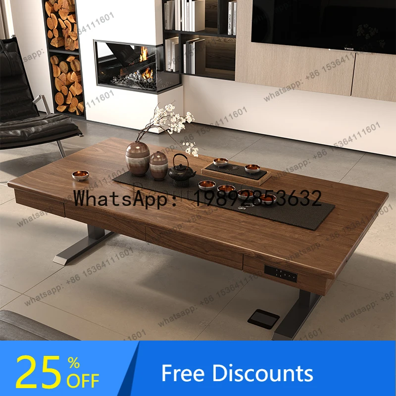 

black walnut electric liftable dining table dual-purpose living room