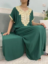 Abayas Puras Muçulmanas para Mulheres, Apliques de Algodão Dubai, Ajuste Solto, Veste de Turquia Feminino, Vestidos Tradicionais Islâmicos com Lenço, Turbante