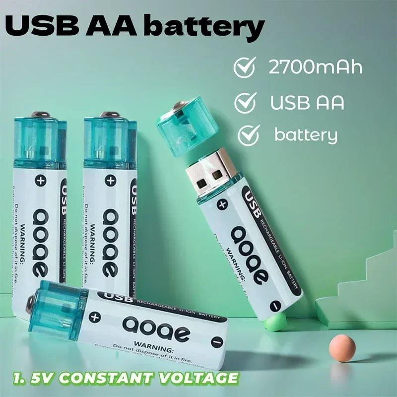 USB AA 1.5V battery 2700mWh rechargeable li-ion battery for remote control mouse small fan Electric toy battery high capacity