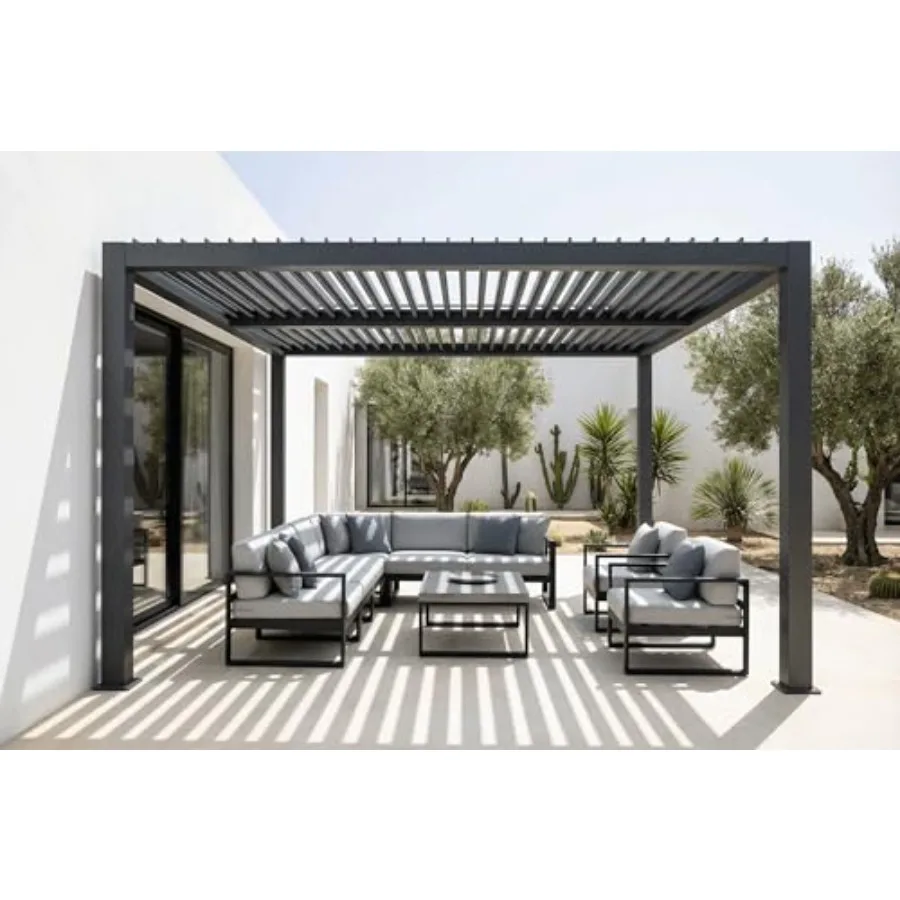 Louvered Pergola Outdoor Aluminum Pergola Kit with Adjustable Roof, All-Weather Metal Gazebo with Drainage System for Patio, De