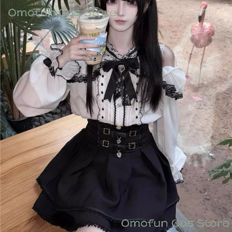 Blusa y Falda Estilo Roojita con Encaje Jirai Kei, Conjuntos Lolita para Mujer, Vestido de Halloween, Ropa Elegante para Fiestas de Chicas, Año Nuevo 2026