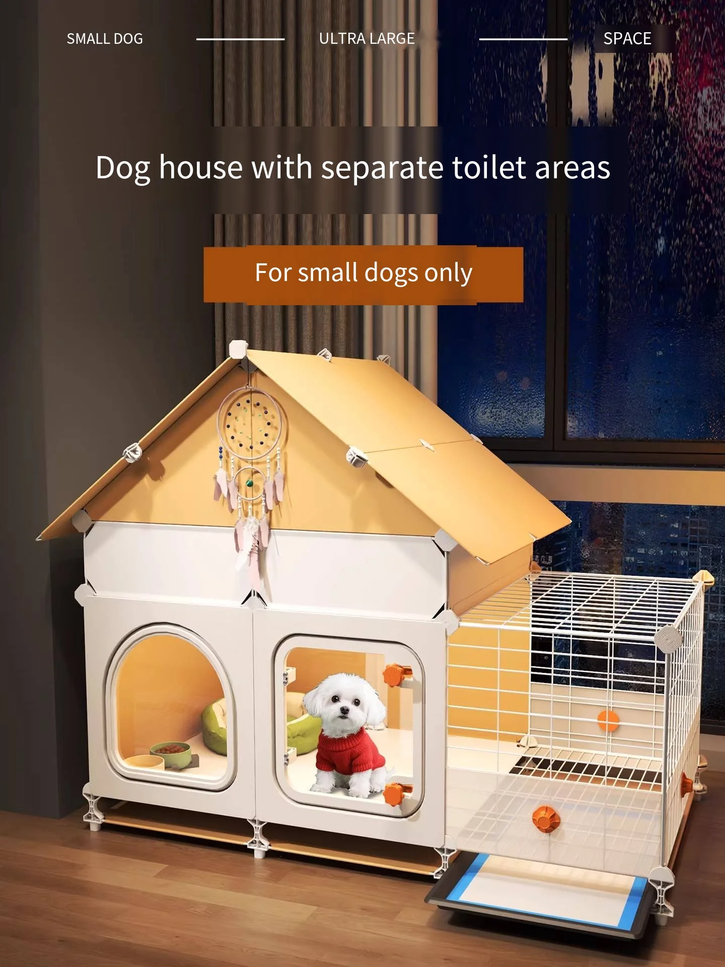 Gaiola para cães Cão pequeno com separação de banheiro Um quarto, uma área de estar, um banheiro Nova gaiola especial para cães pequenos, pugs e bichons