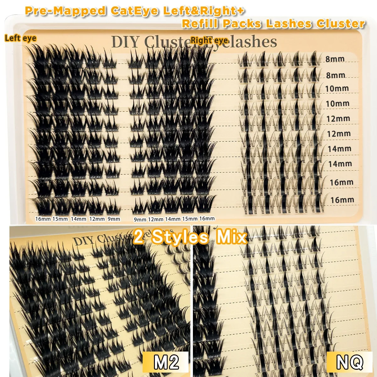 HBZGTLAD Vorgefertigte Fox-Eye Fluffy Lashes Manga Wimpernbüschel Natürliche Katzenaugen-Wimpern mit Spitzen-Wimpernbüscheln und unteren Wimpern – Detail 1