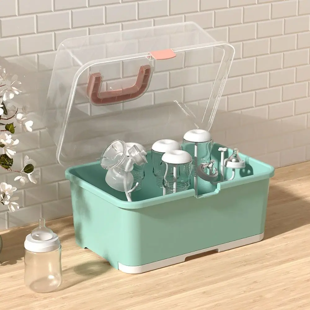 

Dust-proof Baby Bottles Storage Box With Lid Drainer Design Nursing Bottle Drying Box Portable Versatile Feeding Bottle Storage