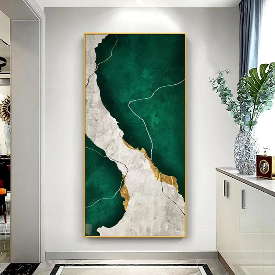 Green White Bright Color Heavy Textured Minimalist Hand Painted Oversize Abstract Art Brush Stroke Extra Large Painting Wall Art