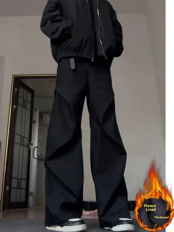 

Men's Autumn Winter Thiened Fce Wide Leg Pants Loose Straight Casual Trousers Micro Flared West Pants Youth Faion