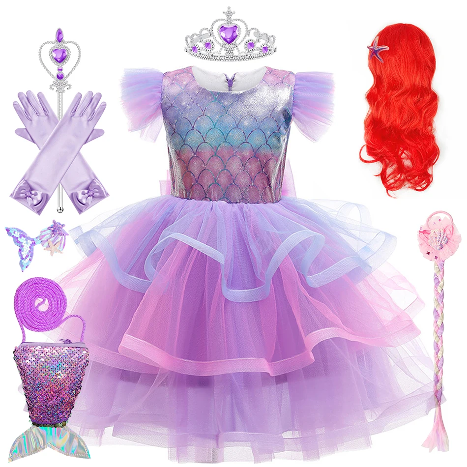 Sereia Feminina Cosplay Princesa Vestido, Vestido de baile infantil, Ariel, Carnaval, Halloween, Birthday Party Costumes, Crianças Fantasia