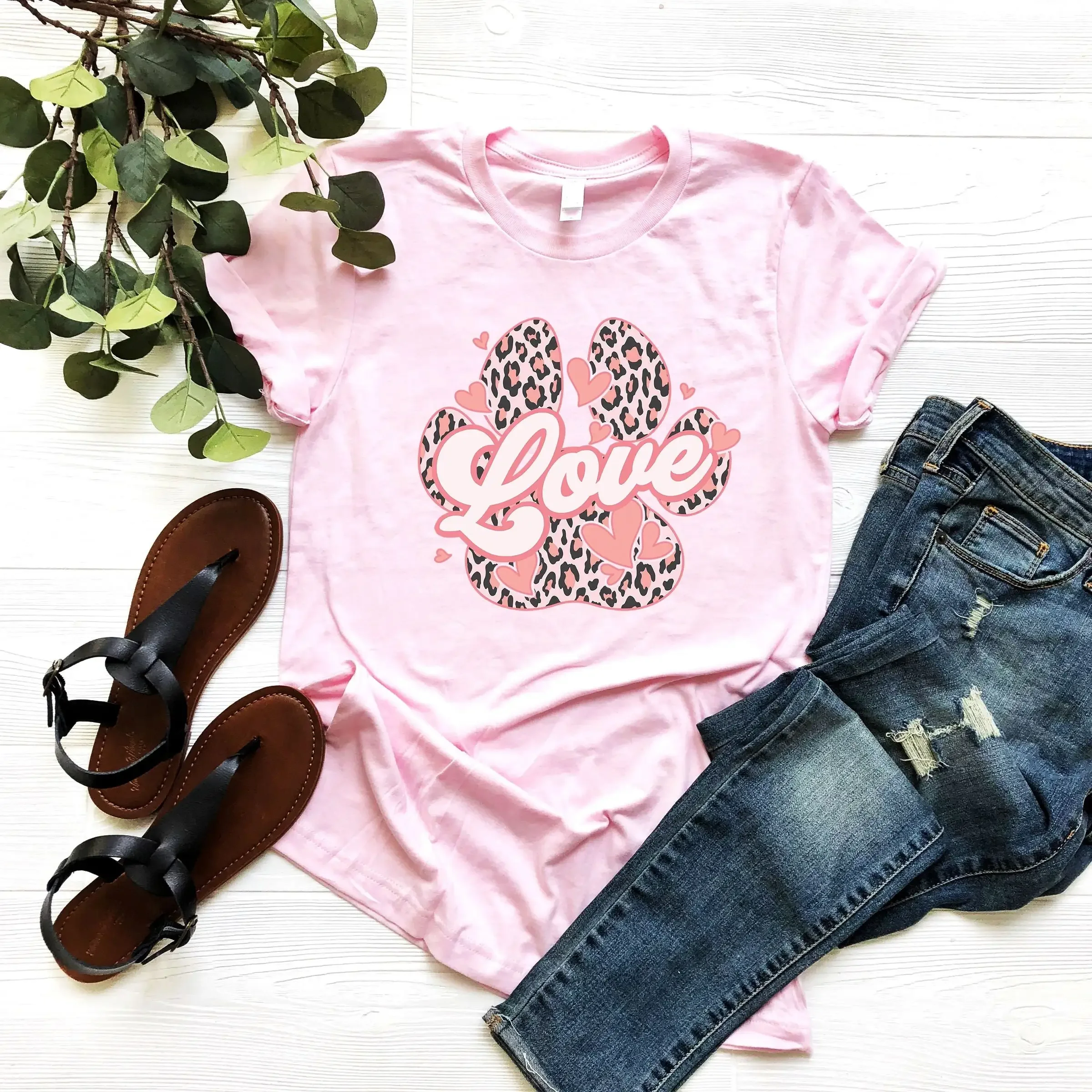Liebes-T-Shirt mit Leopardenmuster, Valentinstag, Herz, Valentinstag, niedlich, Retro
