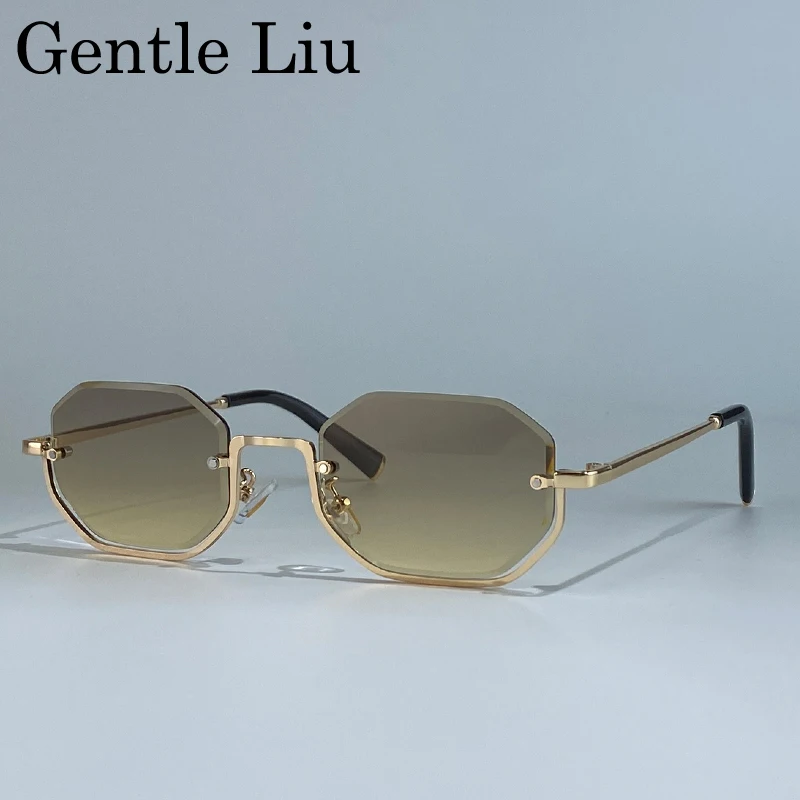 شبه بدون شفة المثمن فاسق النظارات الشمسية النساء 2025 العلامة التجارية الفاخرة خمر إطار معدني نظارات شمسية للسيدات العصرية في الهواء الطلق النظارات #4