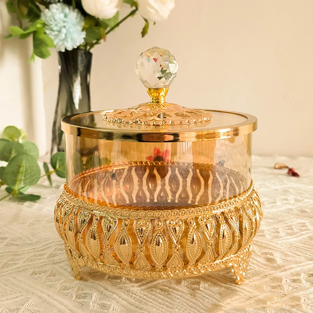 Luxury Style Gold Crystal Glass with Lid Decorative Storage Jar American European Coffee Table Candy Jar Decorative Ornaments