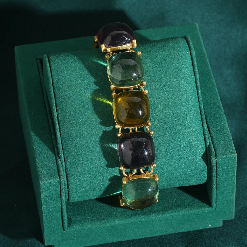 Vintage Colored Candy Glaze Charm Bracelets For Women Round Cute Valentine Day Gift Gothic Jewelry Gold Color Accessories 2025