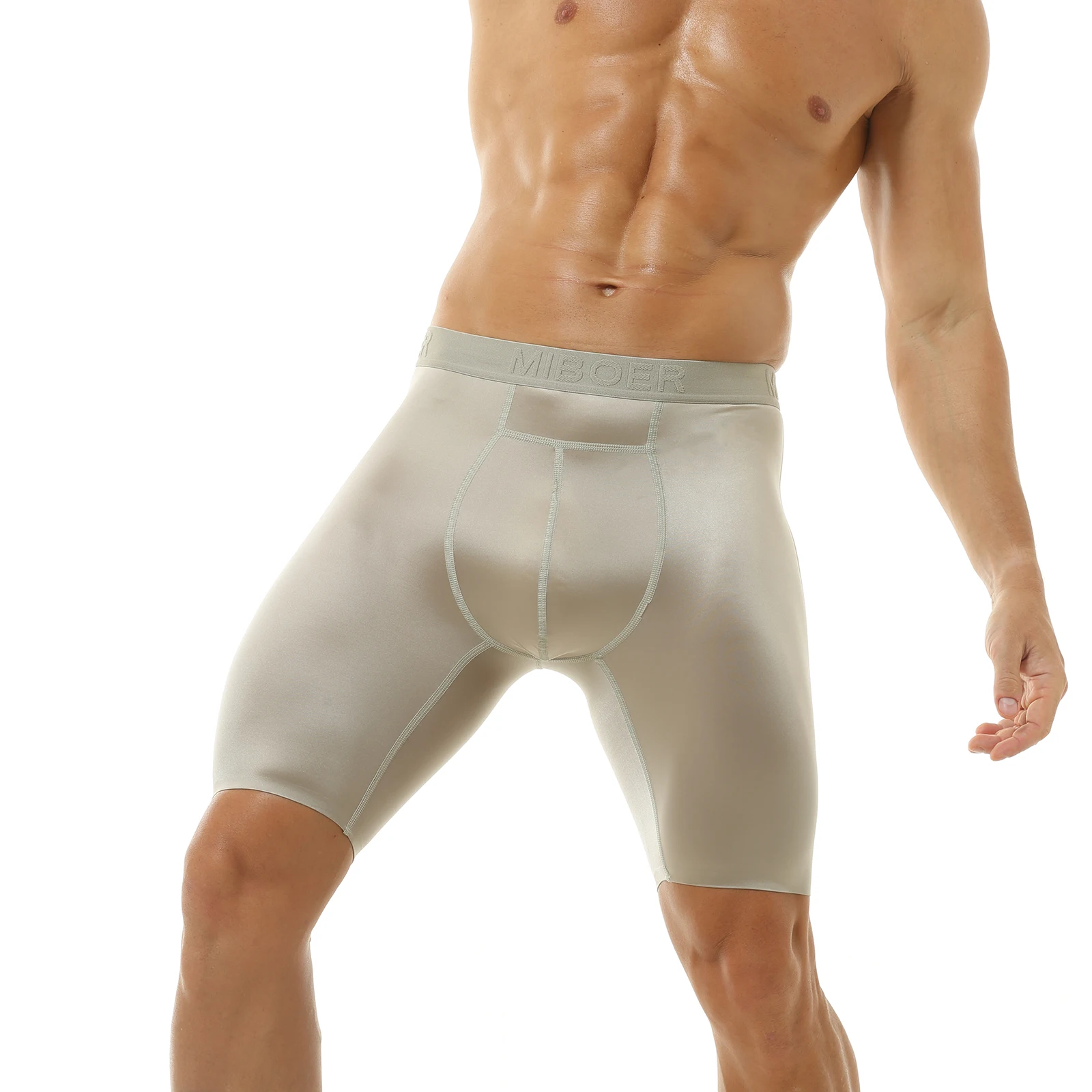 Glänzende Satin-Boxershorts für Herren, U-förmiger Vordertaschen-Design, Seidig Weiche Schlafbekleidung, Mittellange Boxershorts mit Breitem Bund – Detail 21