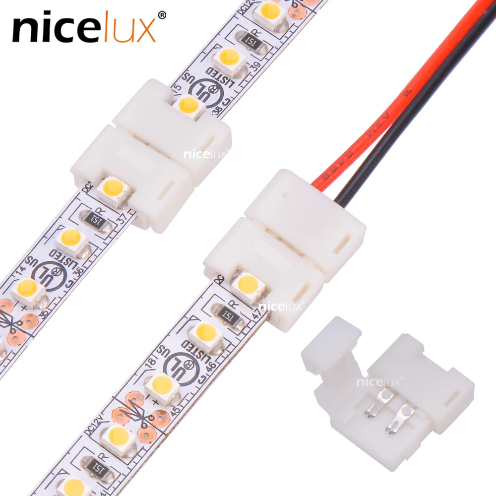 WS2812B WS2811 5050 MONO LED Strip Connectors With Single Double End Solderless Cover Connector 8mm 2pin LED Clip-On Coupler