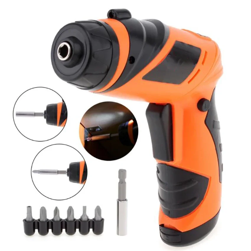 2-2.5N.m Cordless Electric Screwdriver with 6 Screw Bits, 1 Connect Rod, LED Light, Battery Operated Screwdriver Gun Tool