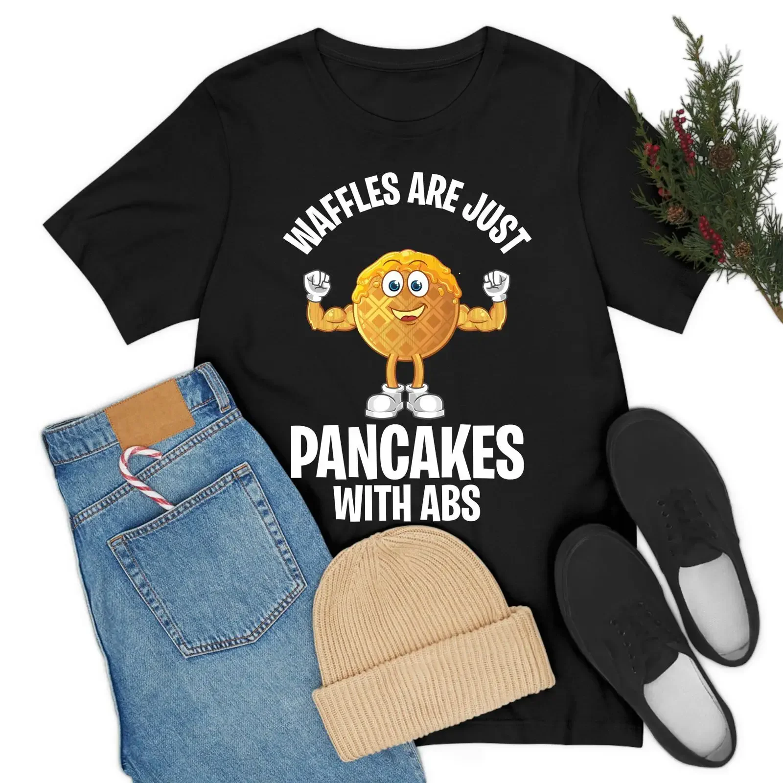 Funny Waffles Are Just Pancakes With Abs Breakfast Foodie Food Lovers T Shirt vintage Washed fashion streetwear