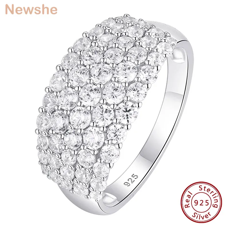 

Newshe Solid 925 Silver Engagement Rings for Women Luxury Bridal Wedding Ring Brilliant CZ Diamond Wide Eternity Promise Jewelry