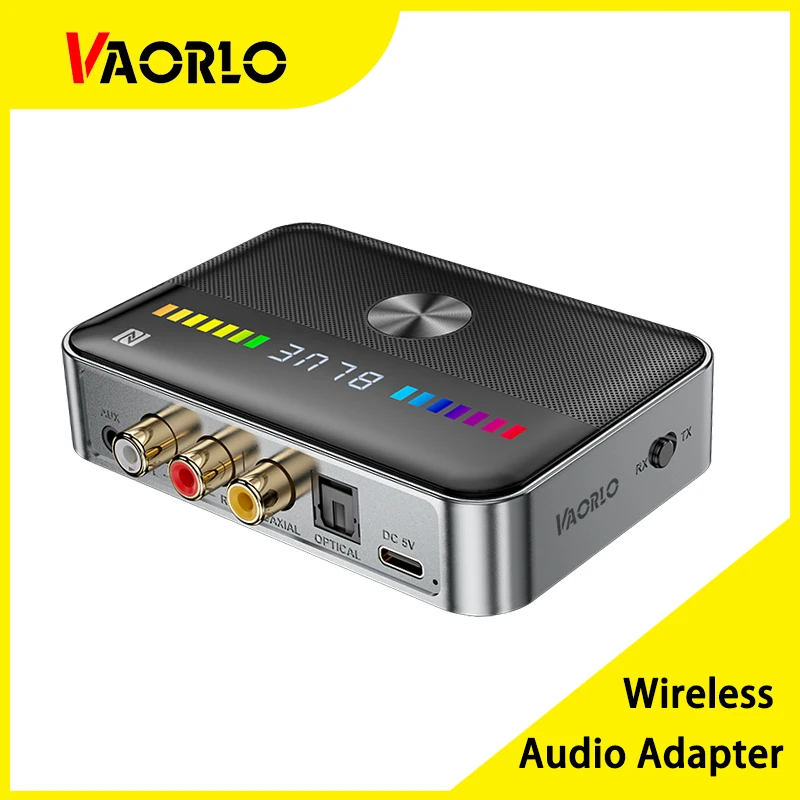 VAORLO M13 Bluetooth 5.3 Audio Adapter RGB Light LED Display HIFI Wireless Transmitter Receiver With Mic DAC Support NFC U-Disk