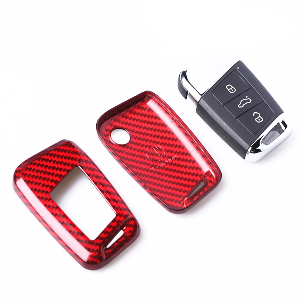 Carbon Fiber Auto Smart Remote Key Car Fob Cover Case Cap Shell Bezel For Volkswagen VW Magotan 2017-2018