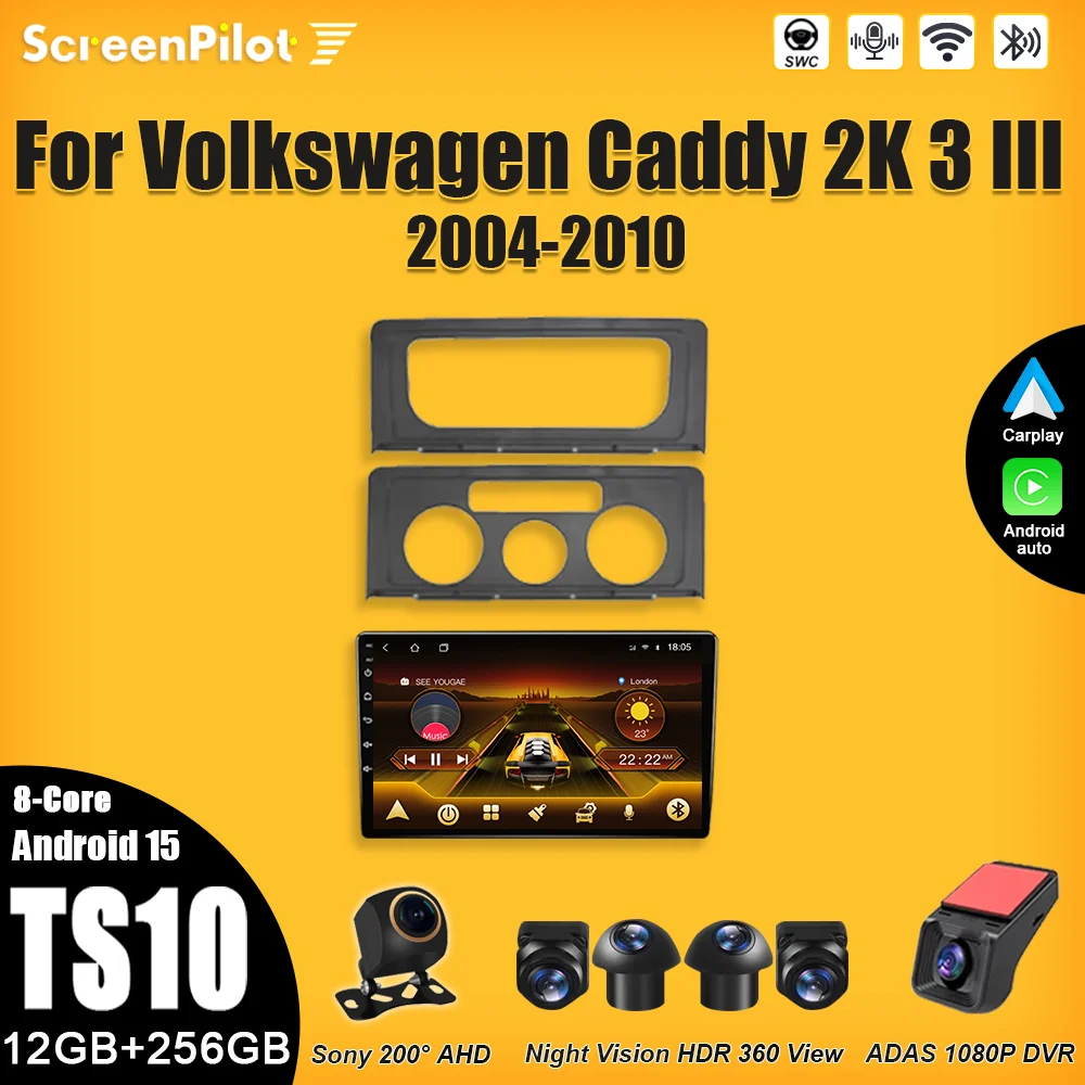 For Volkswagen Caddy 2K 3 III 2004-2010  Car Radio Multimedia Video Player  Carplay Touch Screen RDS 8 Core 5G Wireless Android