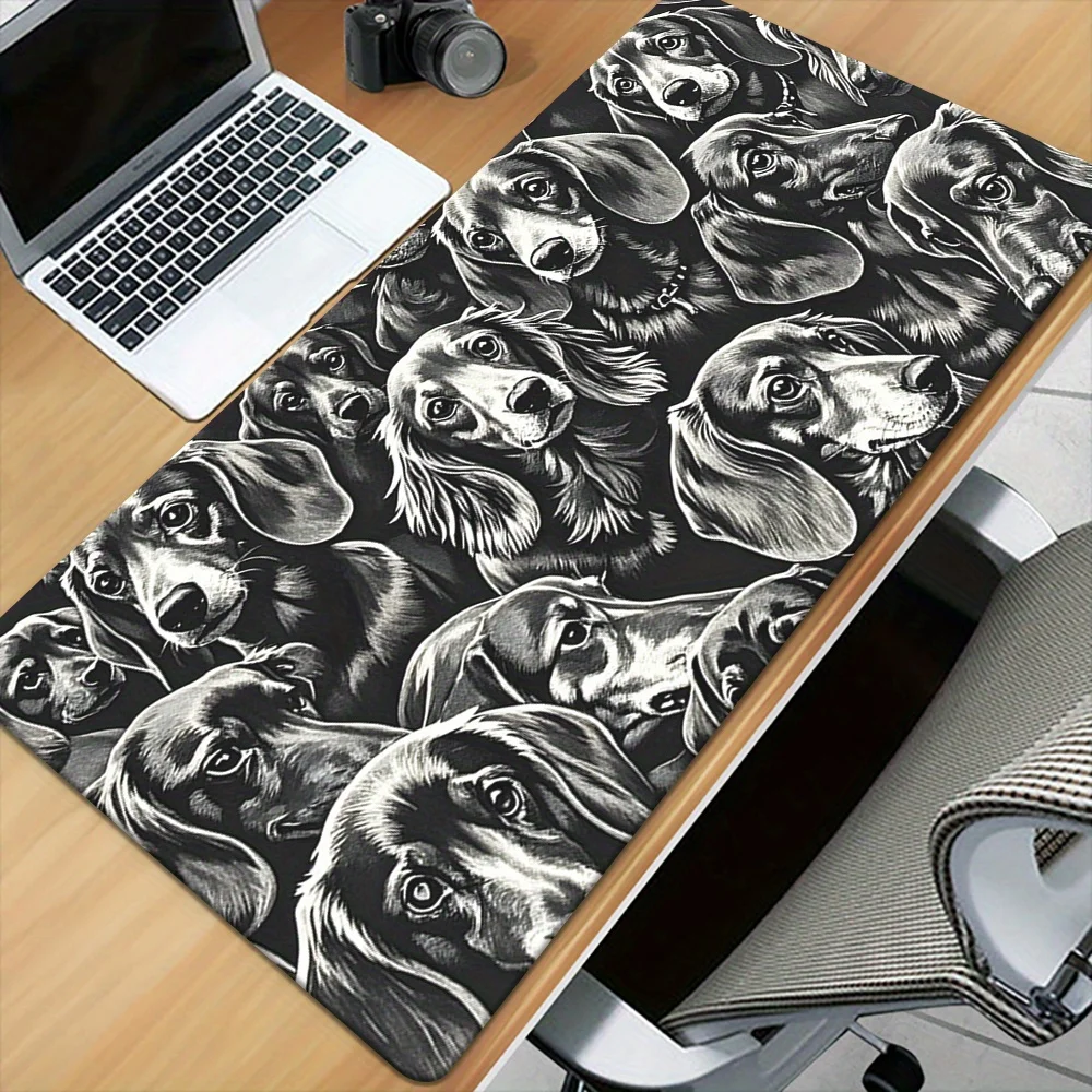 

Коврик для стола с рисунком таксы, черно-белый большой коврик для мыши, милый декор для стола для любителей собак