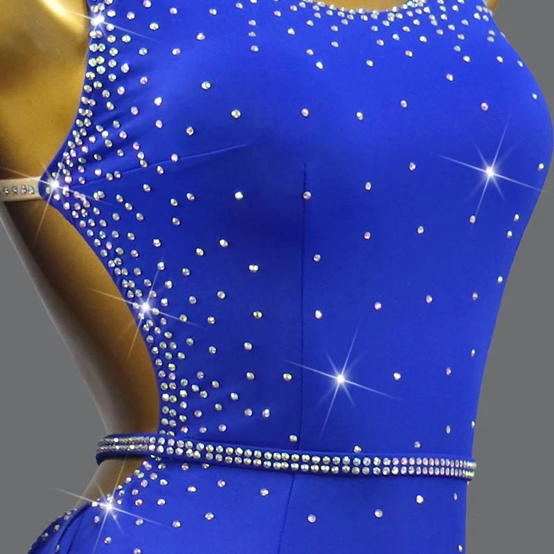 New Blue Latin Dance Dress Sexy Adult Womens Ballroom Performance Skirt Party Girls Practice Dancewear Prom Line Suit Customized