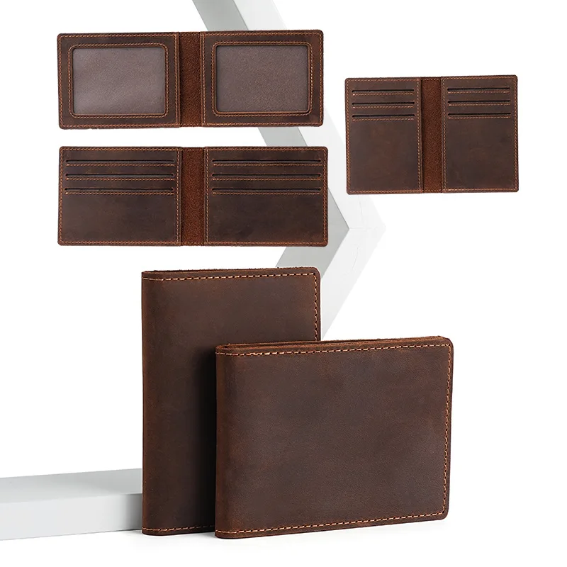 

2025 Crazy Horse Leather Men's Credit Card Holder Wallet Slim Documents Mens Drivers License Holder Id Cards Cover Bank Card Bag