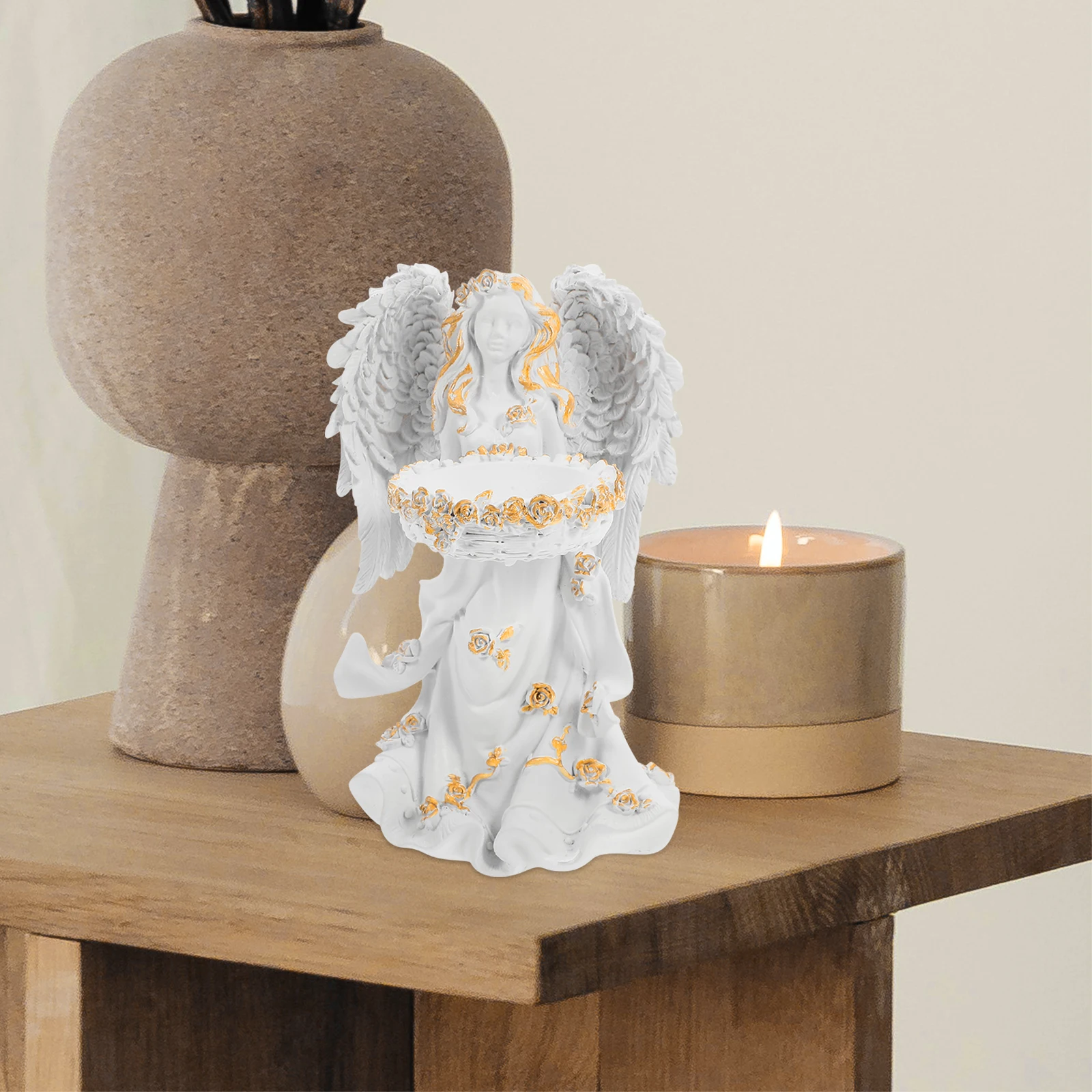 

s Angel Statue Holder Resin Decorative Figurine Home Wedding Decor Photo Prop Tealight Stand Room Decor