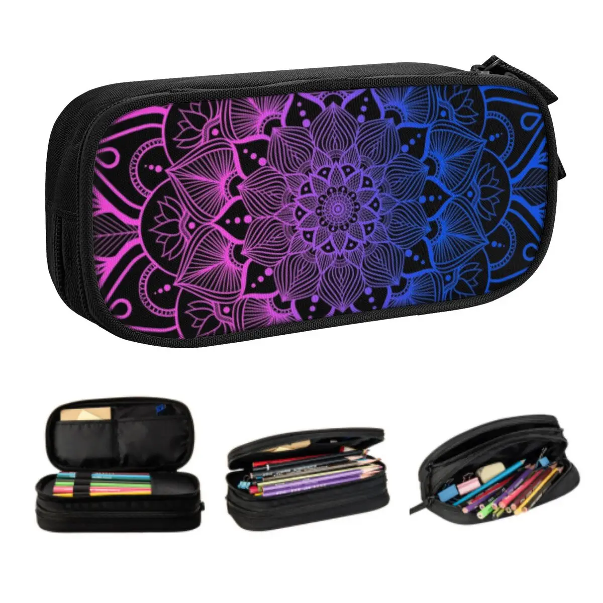 Custom Kawaii Bisexual LGBTQ Mandala Pencil Case for Girls Boys Big Capacity Boho Pencil Box School Supplies