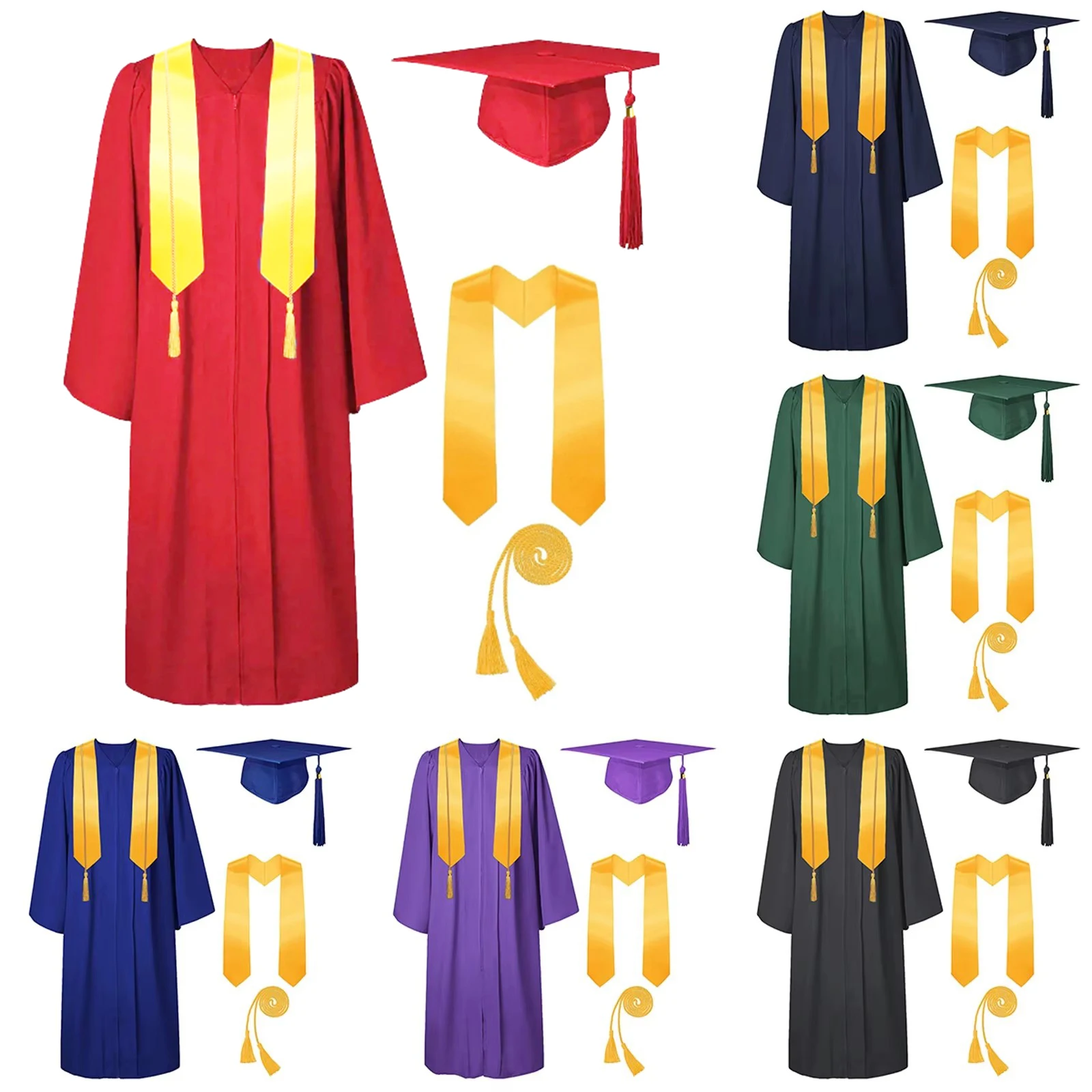 Graduation Suits for Bachelor Unisex Graduation Gowns College Graduation Caps With Tassel And Gown Stole Women Men 4pcs Sets