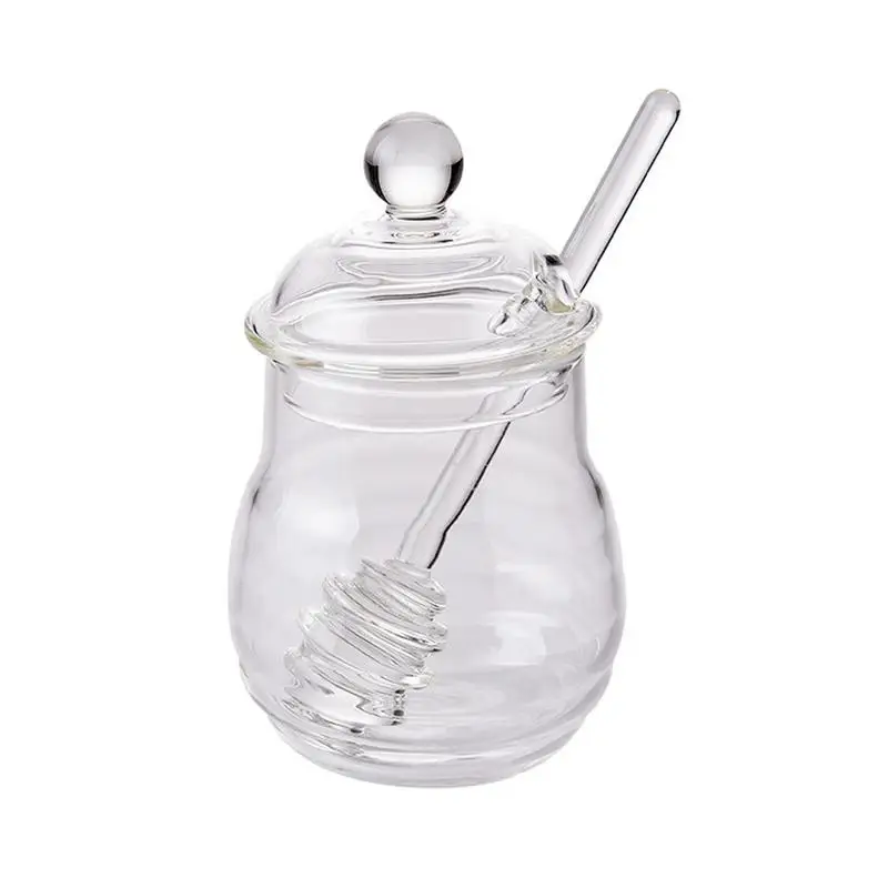 300ml Honey Jar With Dipper Honey Storage Container With Dipper & Lid Transparent Honey Pot For Keep Honey Fresh Kitchen Tools