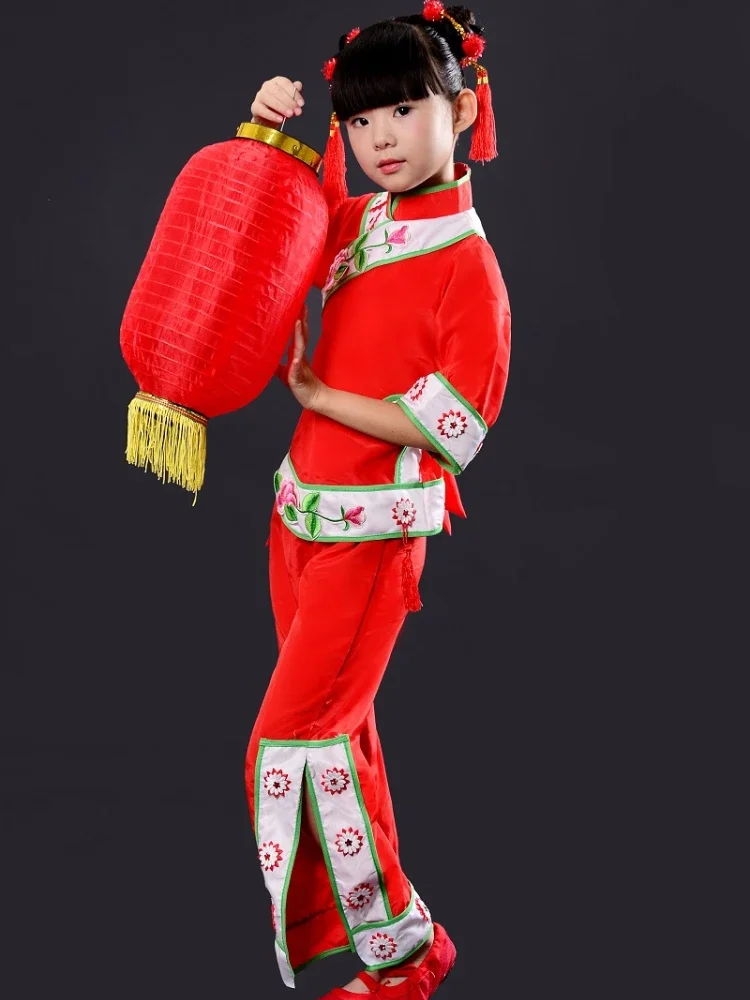 Children's Yangko Dance Clothes Festive National Dancewear New Year's Day Children's Fan Umbrella Dance Clothes Performance Suit