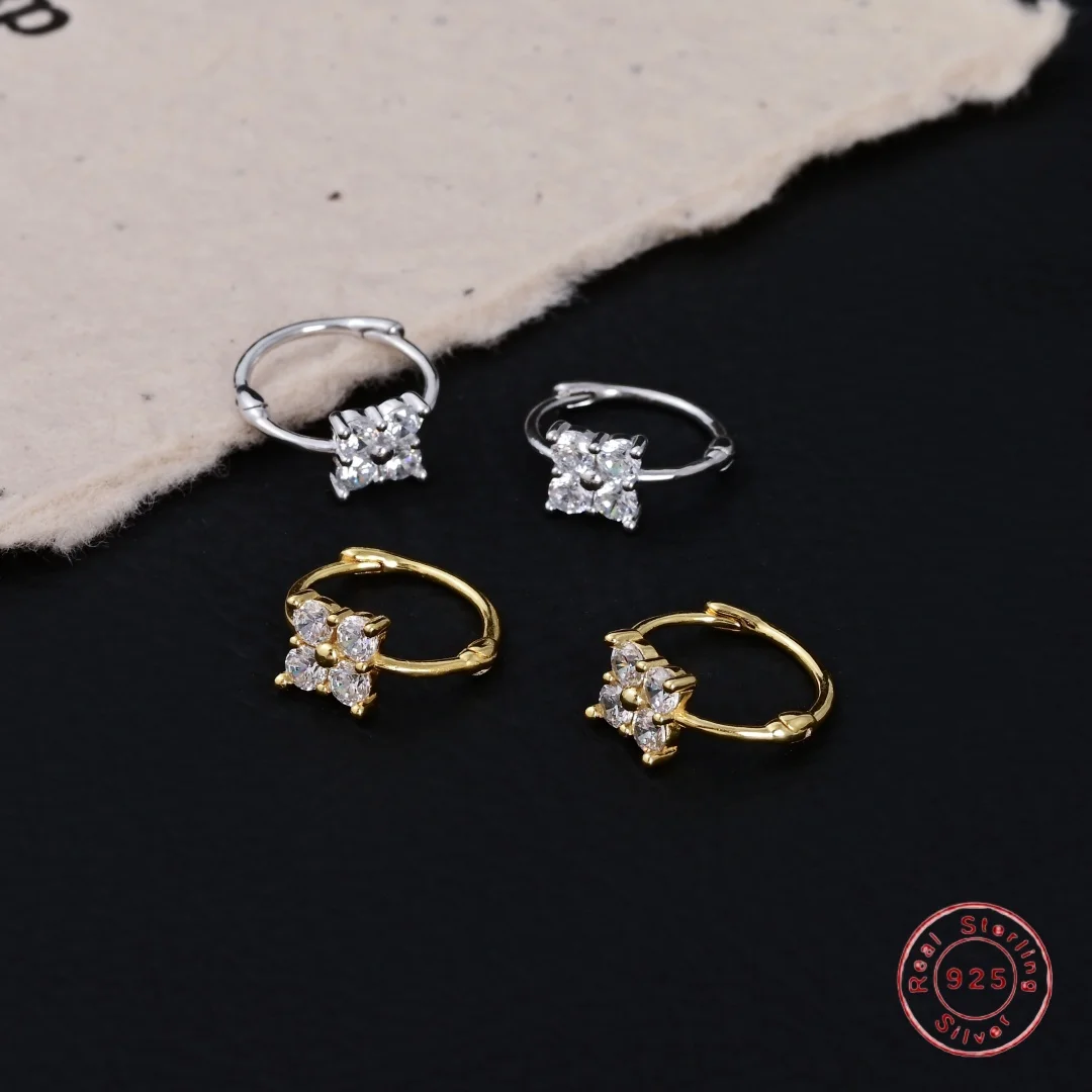 

S925 Sterling Silver Inlaid Zircon Simple Style Four-Leaf Clover Earrings, Suitable For Women And Girls As Jewelry To Wear SE81