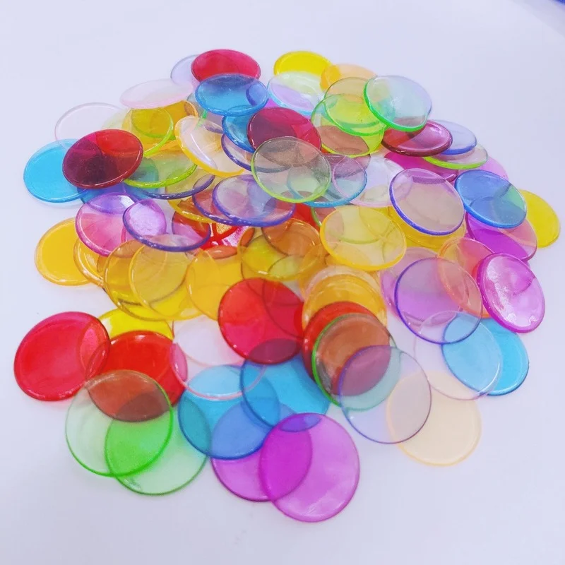 Ensemble de puces transparentes en plastique pour jeu de bingo, accessoires de 19mm de diamètre, 100 pièces