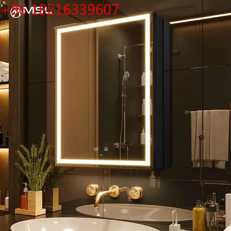 YAO bathroom mirror cabinet wall-mounted with rack carbon fiber bathroom mirror washstand storage