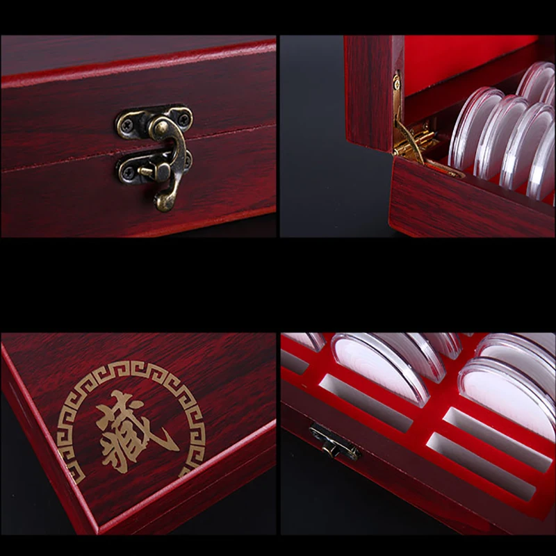 30Pcs Round Coins Case Holders Storage Container Display Cases Wooden Box Commemorative Coins Collection Box