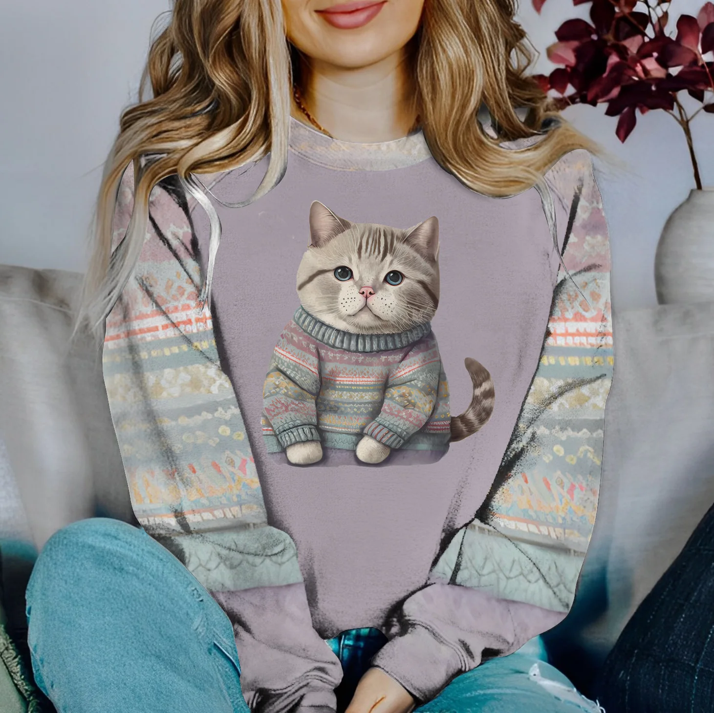 Nette Katze Muster 3D Druck Sweatshirts frauen Raglan Lange Ärmel Hoodies Streetwear Y2k Pullover Harajuku Top Weibliche Kleidung