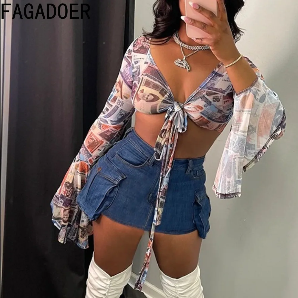 FAGADOER Denim Blue Fashion Elasticity Mini Skirts Shorts Women High Waisted Button Slim Skirts Female Pocket Matching Bottoms