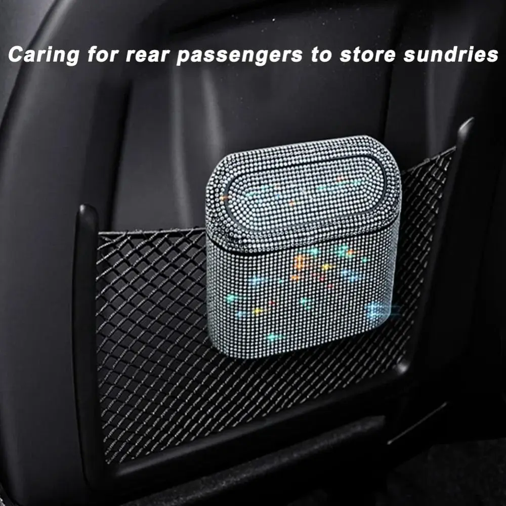 New Bling Car Glitter Trash Can with Lid Rhinestone Trash Bin Hanging Garbage Grabber Car Interior Accessories