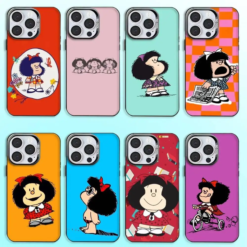 

Cartoon M-Mafalda-ES Cute Phone Case For iPhone17,16,15,14,13,12,11 Plus,Pro Max Colored Silver Plated Inside Cover