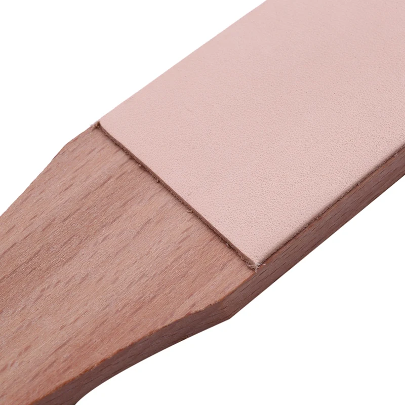 Wood Handle Leather Sharpening Strop Knife Razor Polishing Board With Polish Compound 2 Sided Made From Veg Tanned Cowhide