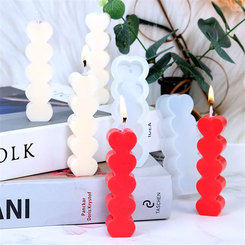 

[YU]1pc 5-Connected Heart Candle Silicone Mould Atmosphere Candle For Wedding Party