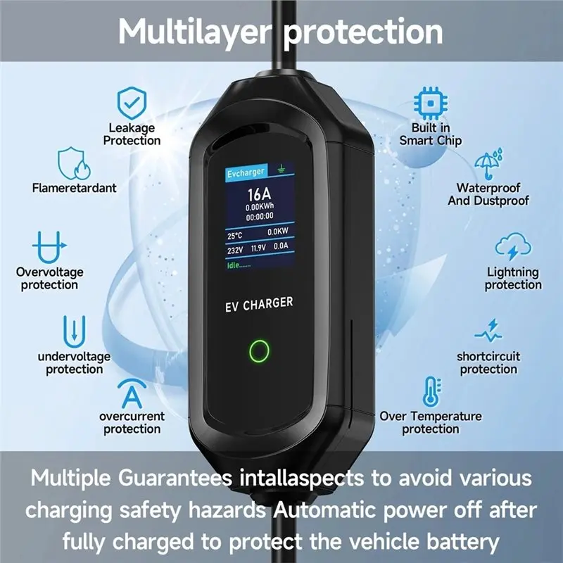 ABOK-Adjustable Controller 5M 3.6KW 16A Type2 EVSE Fast Charging Cable EV Charger WIFI EU Plug